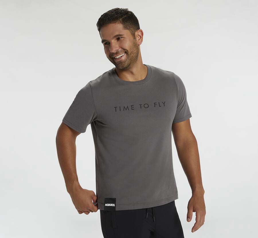 Hoka Australia One One Brand - Mens Tee Grey - QORHE-2457